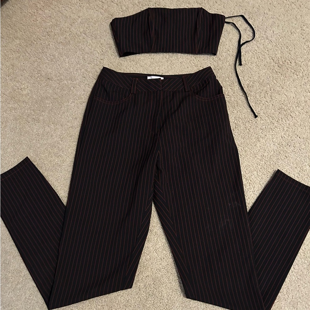 Danielle Guizio Black Pants with Red Pinstripes and Matching Bralette - Picture 8 of 8